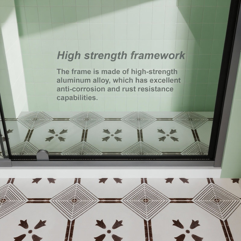60.in W X 72.in H Pivot Shower Door, 1/4 Inch Thick Clear Tempered Glass Swing Shower Door With Stainless Steel Handle, Black