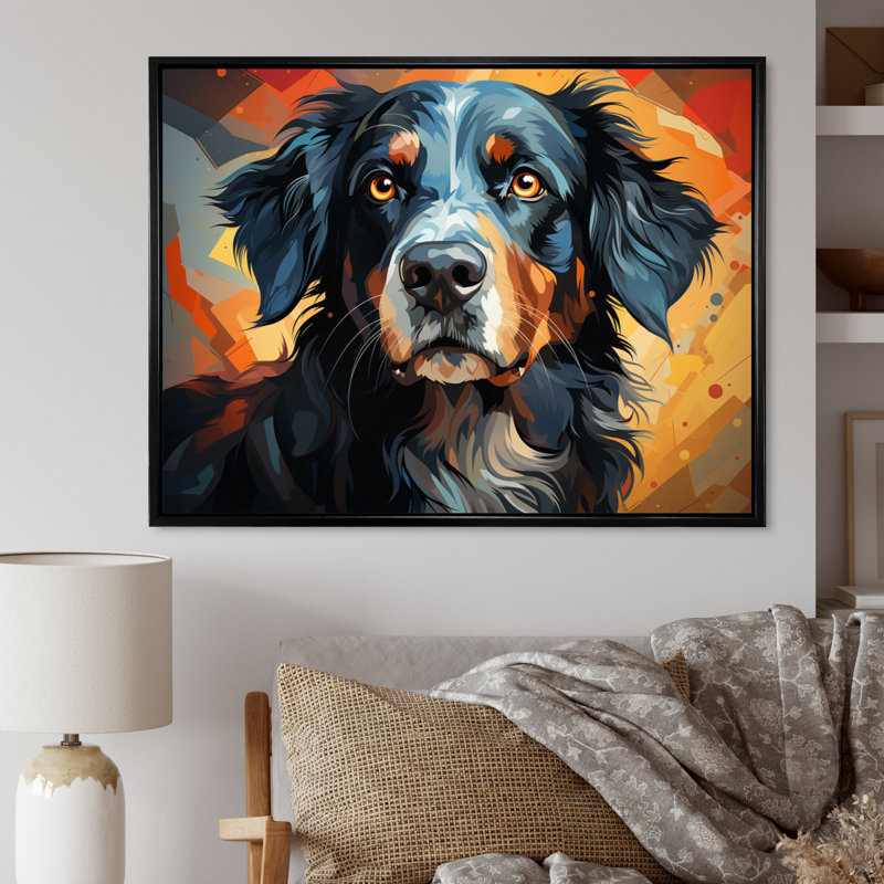 «Dog Inquisitive Canine Popart II», reproduction sur toile, H 16 po x l 32 po x P 1 po, Cadre flottant noir