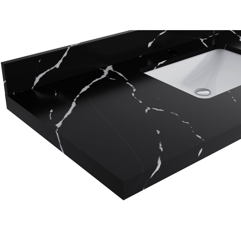 Sonoma 60 In. W X 22 In. D Double Sink Bathroom Vanity In Alabaster With 2 In. Viola Brown Quartz, Calacatta Black