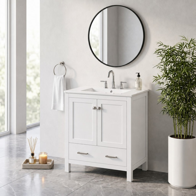 Meuble-lavabo de 30 po avec comptoir en céramique, Blanc, 30 po L 34 po X P 18,3 po