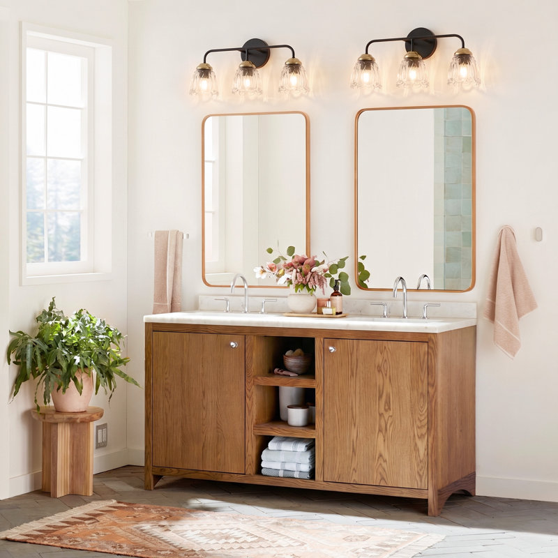 Éclairage pour salle de bain 3 lumières en verre rétro