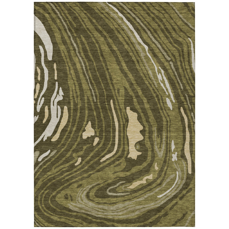 Tapis extérieur lavable abstrait vert olive 5 pi x 8 pi