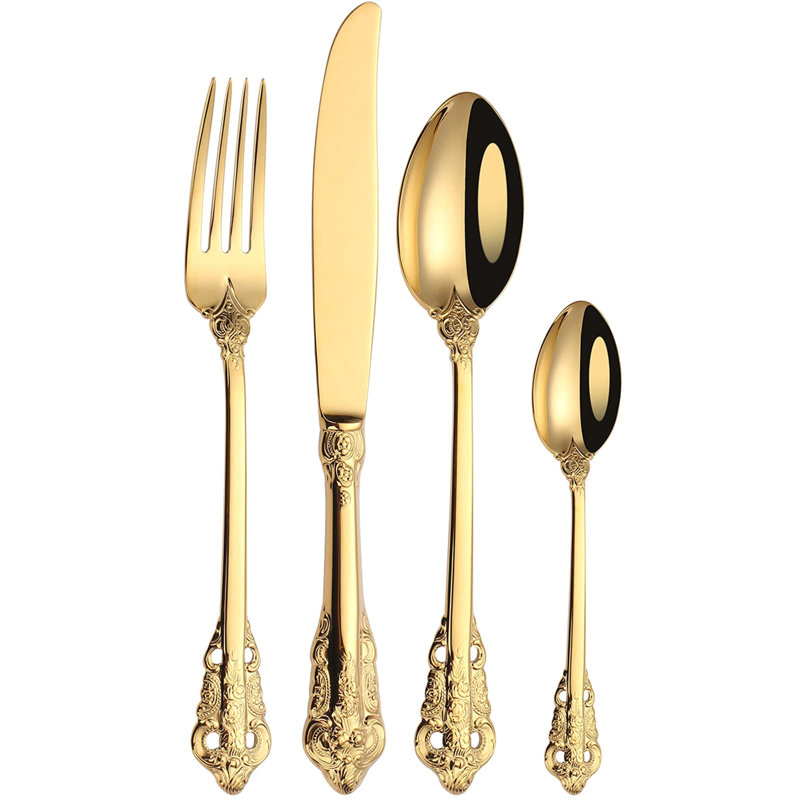 Stainless Steel 24 Piece Cutlery Set Gold Knife Fork Spoon Birthday Tableware Christma Housewarming Gift Dishwasher Safe