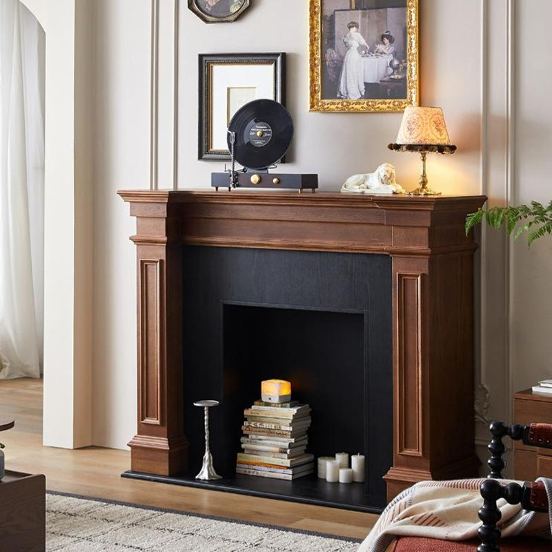 Nordic mid-century style solid wood decorative fireplace, 47.24" H x 53.15" W x 17.72" D
