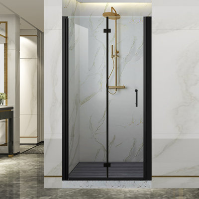 36-37.9 in. W x 72 in. H Frameless Bi-fold Shower Doors with Clear SGCC Tempered Glass
