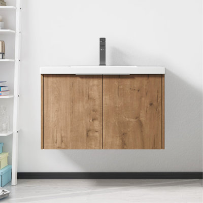 Meuble-lavabo à fermeture en douceur avec lavabo et grand espace de rangement