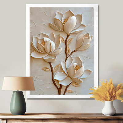 Beige Magnolia Tree Glow I - Magnolias Wall Art Living Room