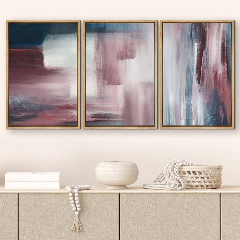 " Pastel Pink Blue Paint Stroke Blur Collage Abstract Shapes Illustrations Modern Art Decor " 3 - Pieces, Naturel