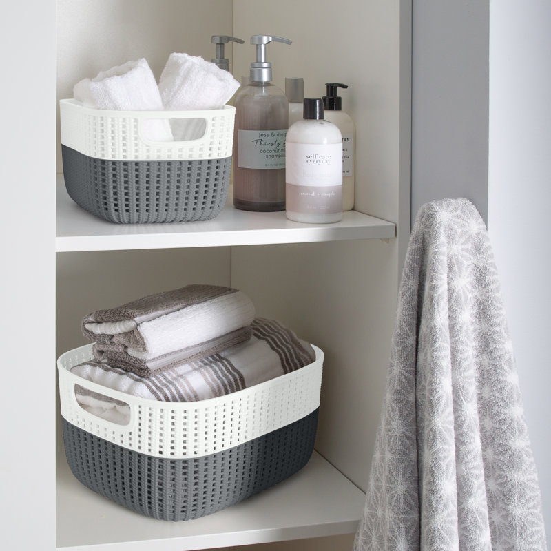 Simplify Polypropylene Decorative Basket, 6" H x 9" W x 11" D, Gray/White, 1