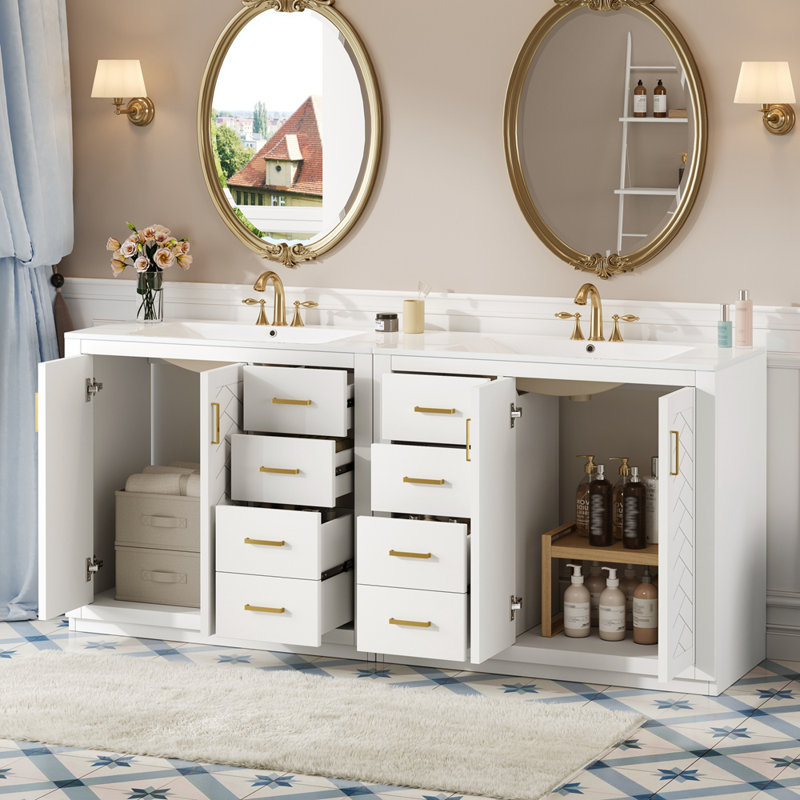 Le meuble-lavabo 72 po avec lavabo en céramique peut être séparé, Blanc