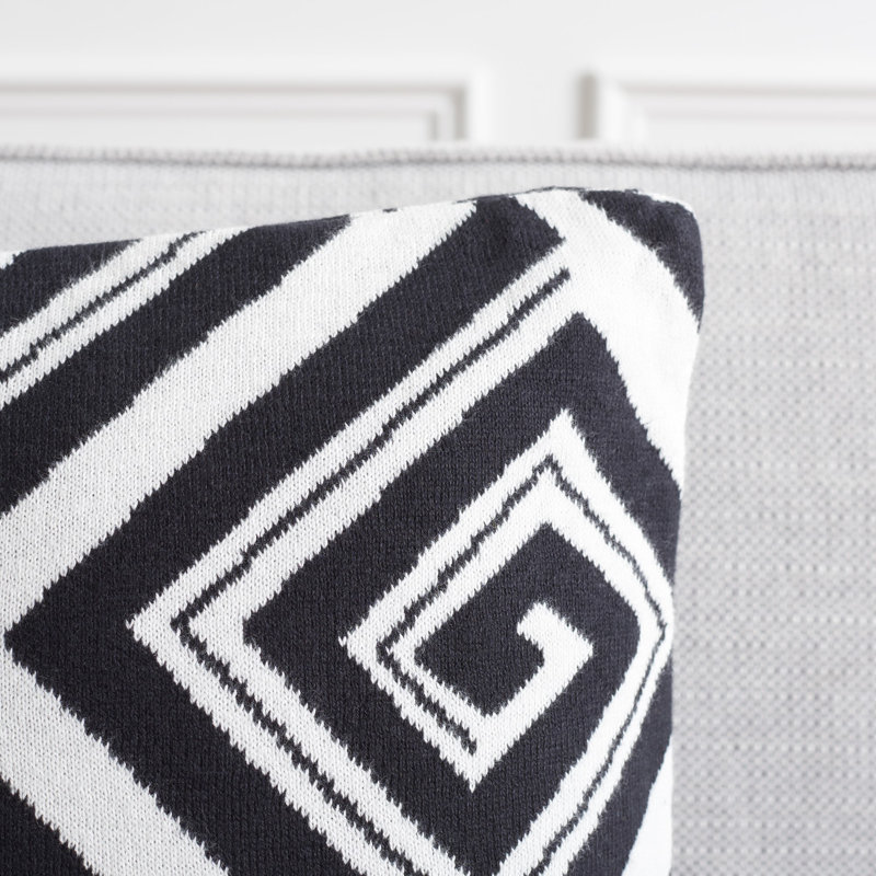 Black and Ivory Geometric Cotton Blend Square Pillow Set