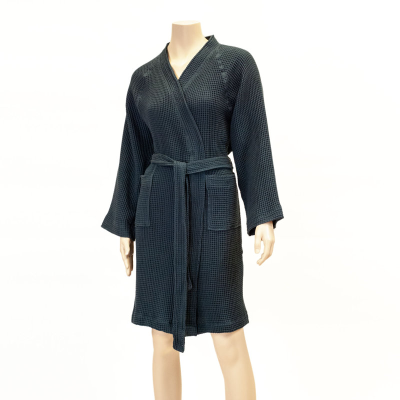 Peignoir 100% coton gaufré Diann, Bleu marine, G / TG