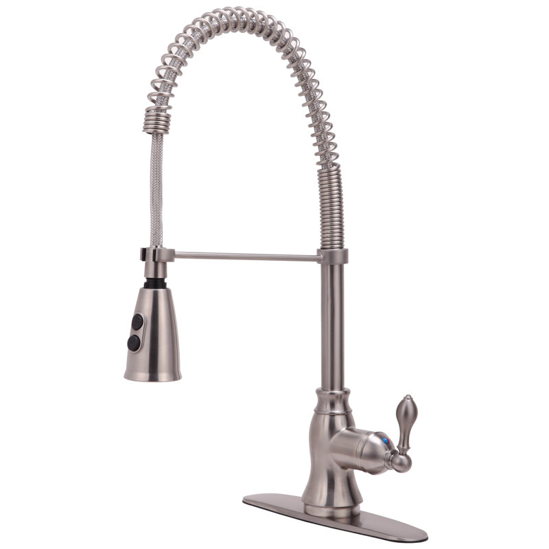 Robinet de bar monocommande à centre 4" avec bec amovible, Nickel brossé
