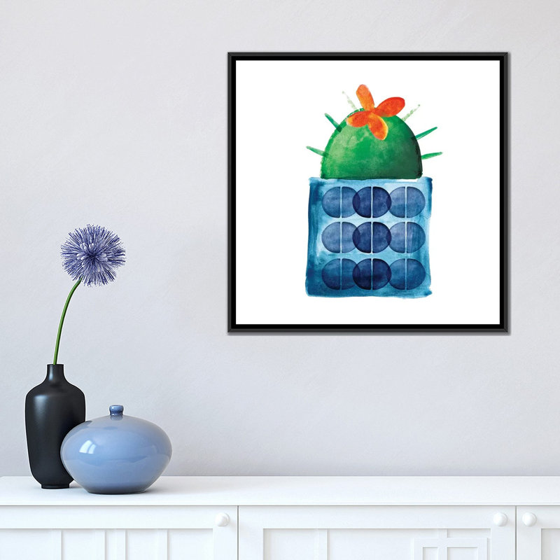 Norther Lights - Cactus coloré coloré sur toile tendue avec châssis, H 18 po x l 18 po x P 1,5 po, Toile avec cadre noir