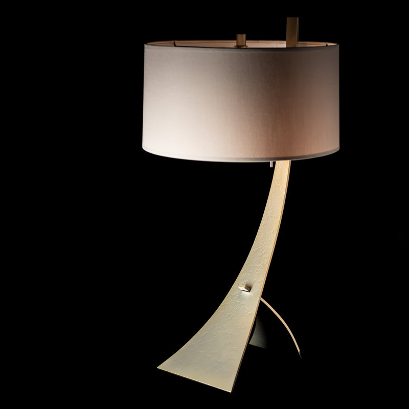 Stasis 28.3" Metallic Arched Table Lamp, Modern Brass, Flax