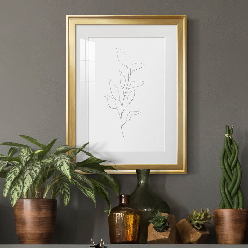 Botanical Gesture VI - Peinture encadrée, Or, H 22,5 po x l 30,5 po x P 1,5 po