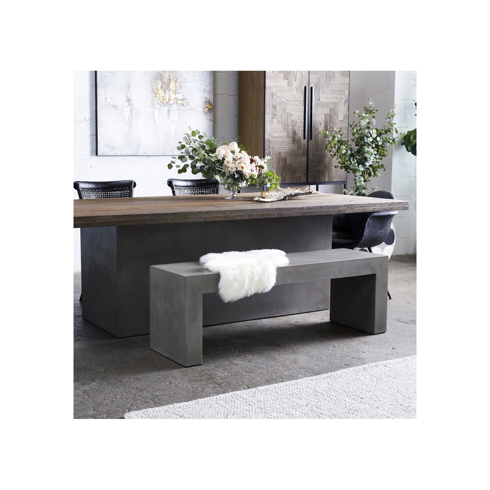 Columbia 55'' Concrete Outdoor Bench, Gray Performance