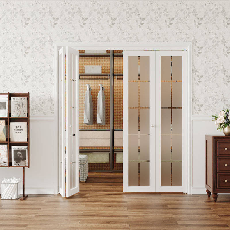 Porte pliante intérieure en panneau de fibres à densité moyenne blanc avec verre anti-déflagrant de 10 Lite avec quincaillerie, style américain