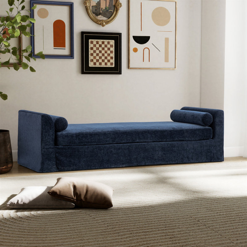 Banc rembourré avec deux coussins Modern Chenille, Marine