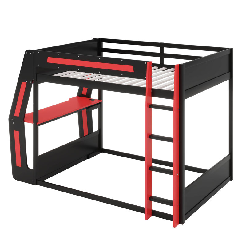 Lit superposé double avec bureau et lumière DEL, Rouge