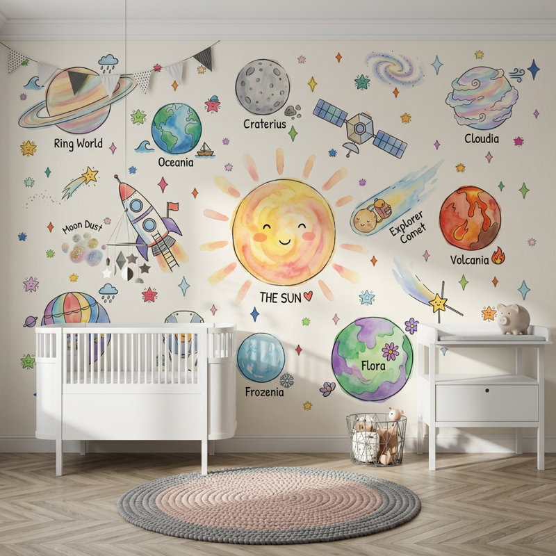 Décoration murale espace soleil, Peler et coller, 200 po x 120 po