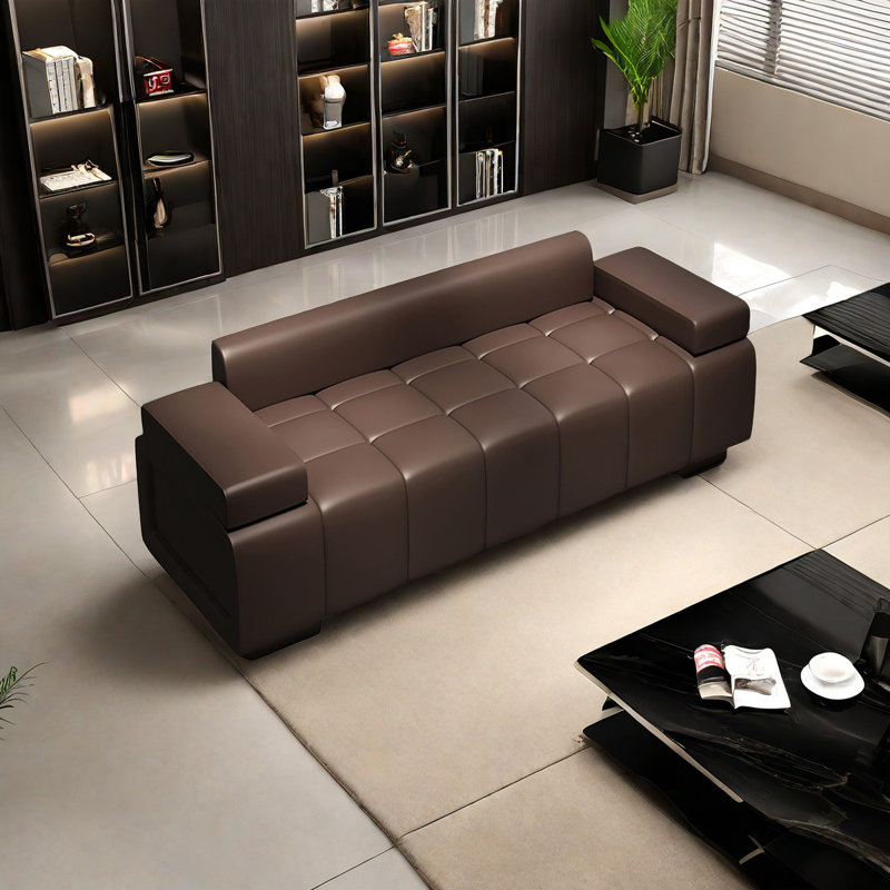 Banc rembourré en cuir Runo, Café