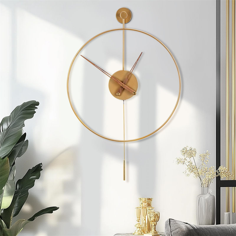 Large Wall Clock Classical Decorative 24In/60Cm With Pendulum Modern Non-Ticking Silent, Gold
