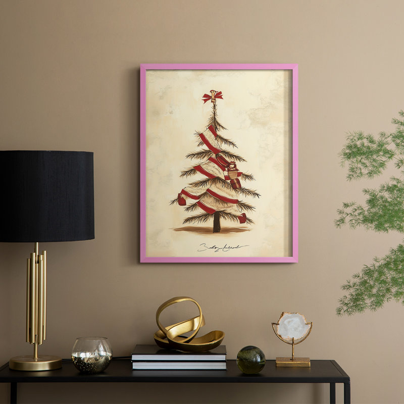 «Christmas Holiday Art CDLX III», reproduction d'art encadrée - bois massif, H 15 po x l 12 po, Rose