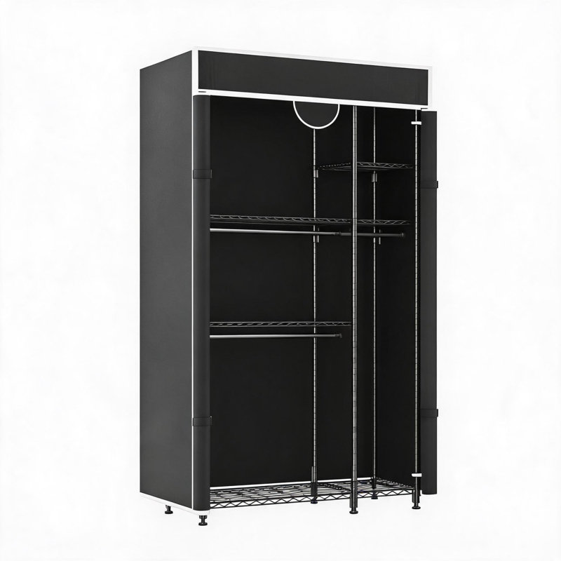 Portemanteau robuste avec couvercle, garde-robe ajustable, organisateur de garde-robe en acier au carbone, capacité de charge de 720 lb, 43,31 po x 15,75 po x 76,46 po