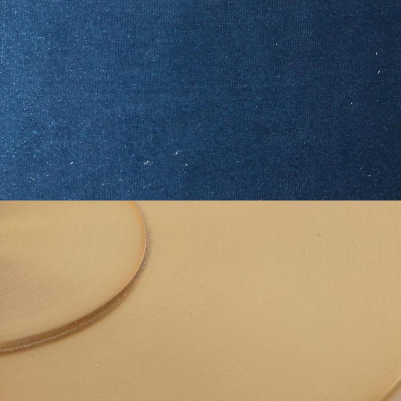 Blue Metal Ribbed Room Floor Lamp with Velvet Shade and Gold Accents