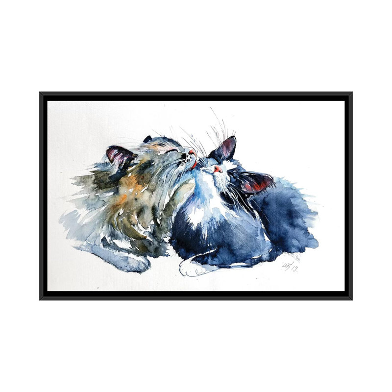 Reproduction d’art, "Cats" par Anna Brigitta Kovacs, H 18 po x l 26 po x P 1,5 po, Toile avec cadre noir, Pas de tapis