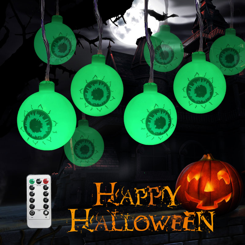 Guirlande de 30 lumières Sppoky Eyeball, Vert
