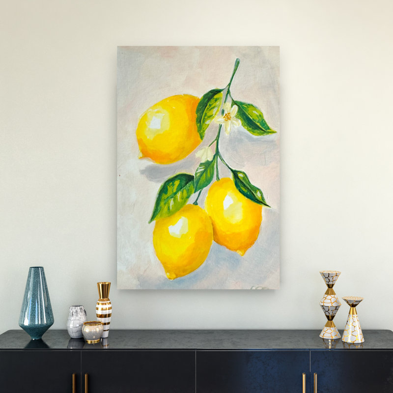 «Bright Lemon Still Life Vibrant Abstract Contemporary Flower Fruit», reproduction d'art murale, H 36 po x l 24 po