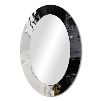 Black Textured Splash Paint Art I - Modern Oval Wall Mirror