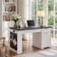Bureau d'ordinateur 55 avec armoire de rangement, tiroirs et prise de courant, panneau de fibres à densité moyenne blanc éclatant