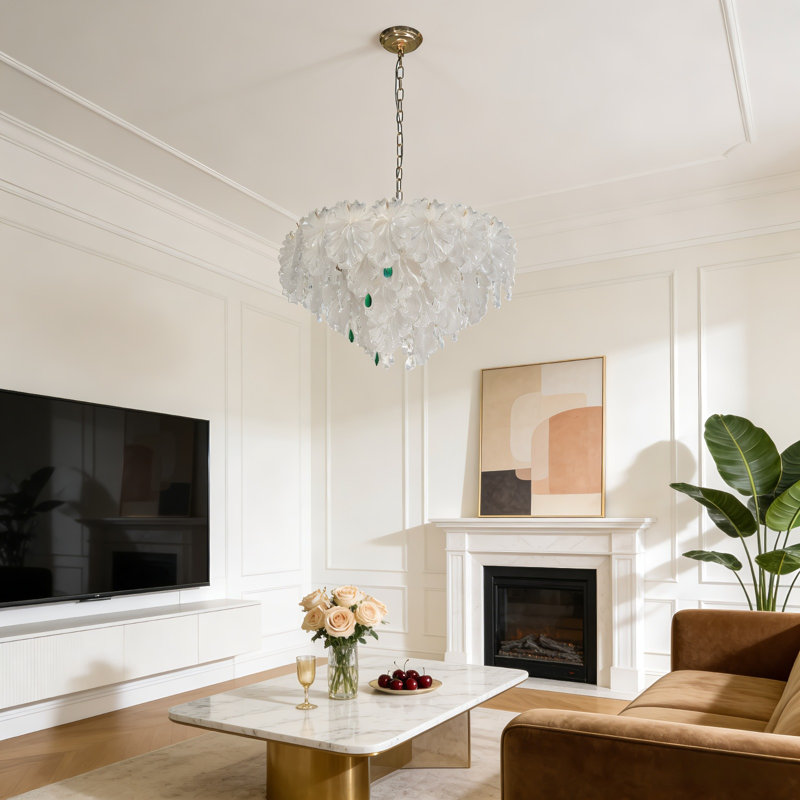 Lustre en cristal de verre 4 couches avec panneaux de verre en forme de feuille de lotus