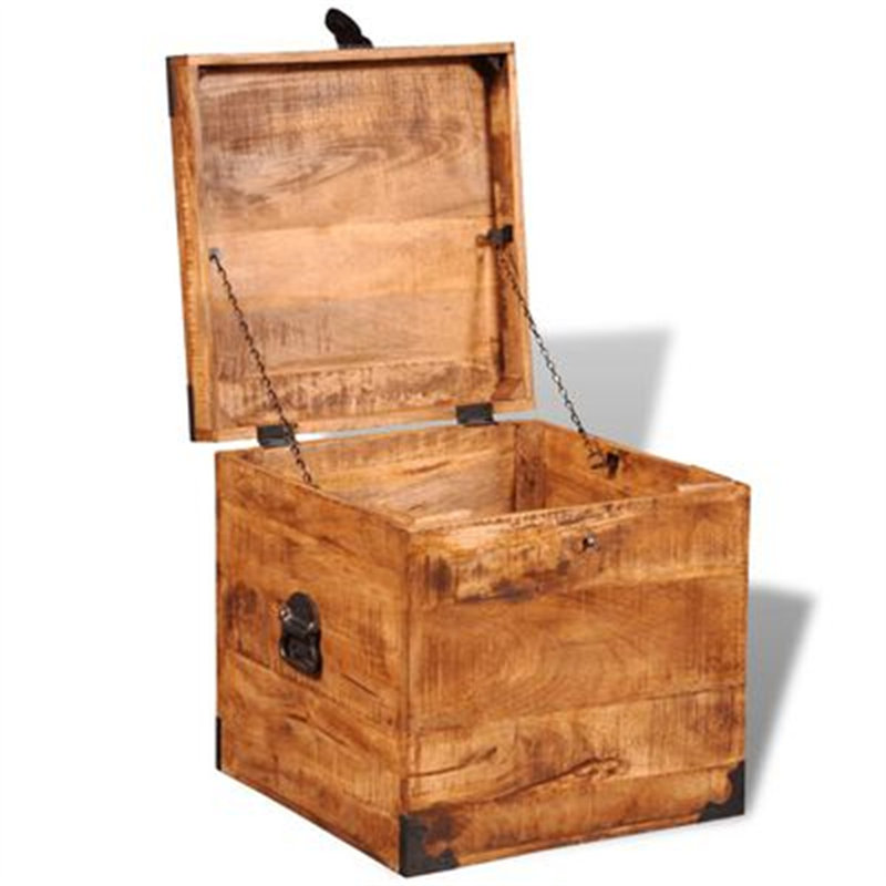 Coffre de rangement cubique en bois de manguier brut