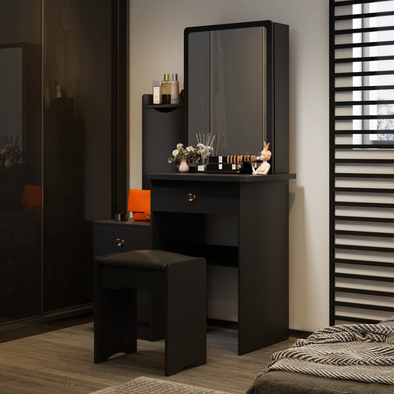 Coiffeuse élégante avec miroir coulissant et tabouret rembourré