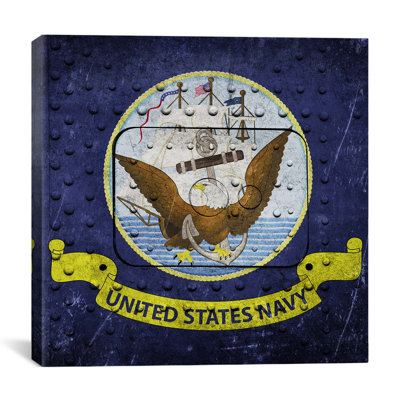 Drapeau de la marine américaine (fond de panneau de navire de guerre riveté) II par iCanvas - Giclée sur toile tendue avec châssis