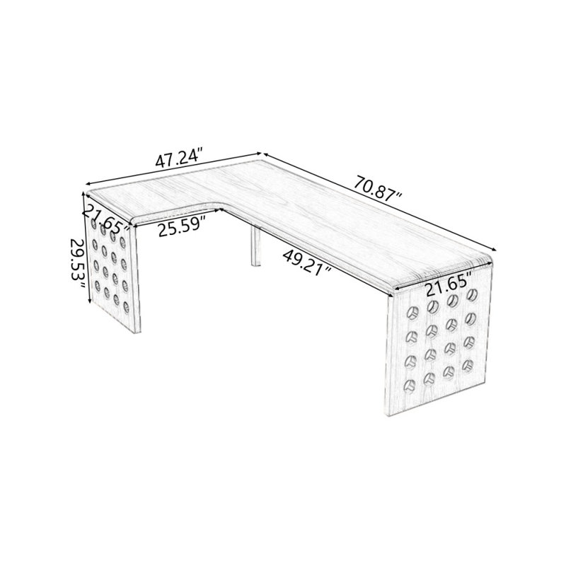 Bureaux rectangulaires en bois massif en forme de L, Retour à gauche, H 29,53 po x l 70,87 po x P 47,24 po