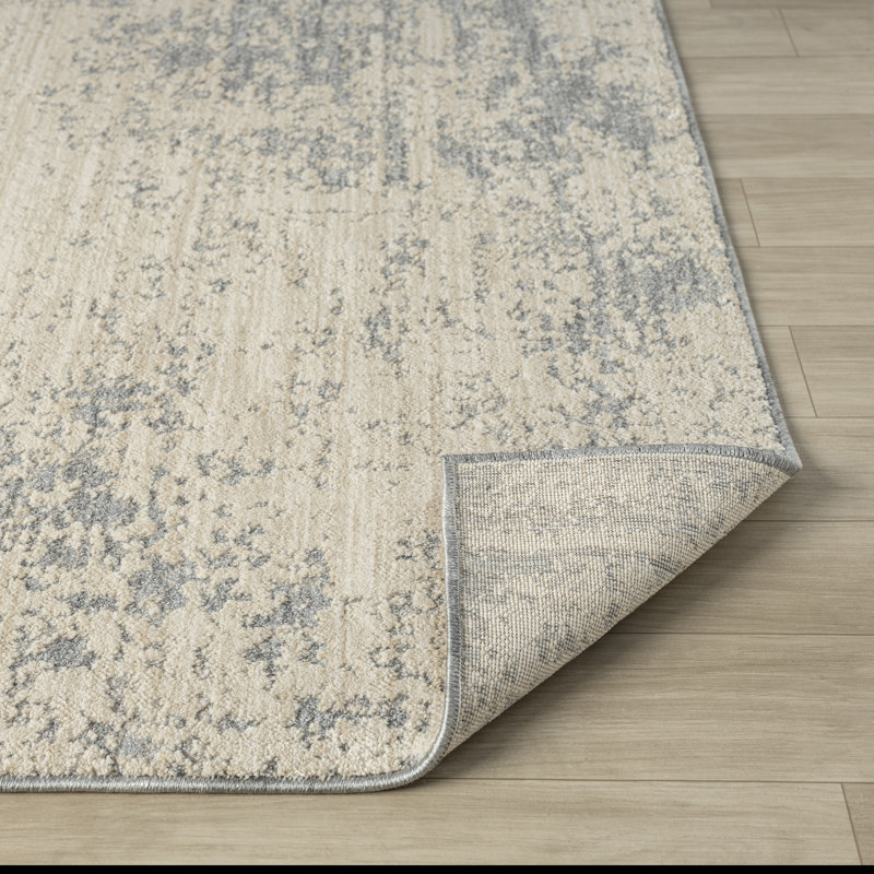 Tapis d'intérieur contemporain abstrait ivoire / bleu pierre Melby, Rectangle 6 pi x 9 pi 3 po