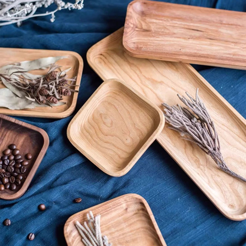 Assiette à collation en bois massif, L 4,7 po x P 14,17 po x H 0,7 po, Rectangulaire