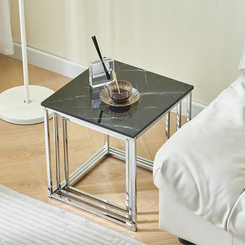 Coffee Table, Square Black Marble Set of 3