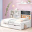 Lit de jour en bois massif avec lit gigogne simple, tablettes de rangement, tableau noir et ports USB-817778945