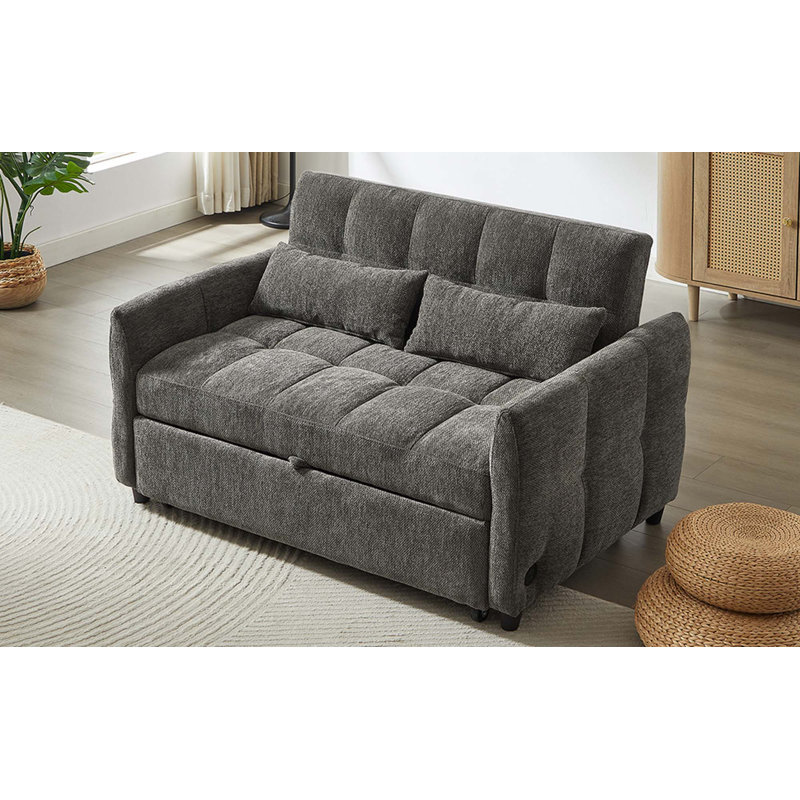 52.8" Loveseat Sofa Pull-out Sofa Bed Tufted Sleeper Sofa with an Adjustable Backrest, Three USB Ports and Two Lumbar Pillows for Living Room