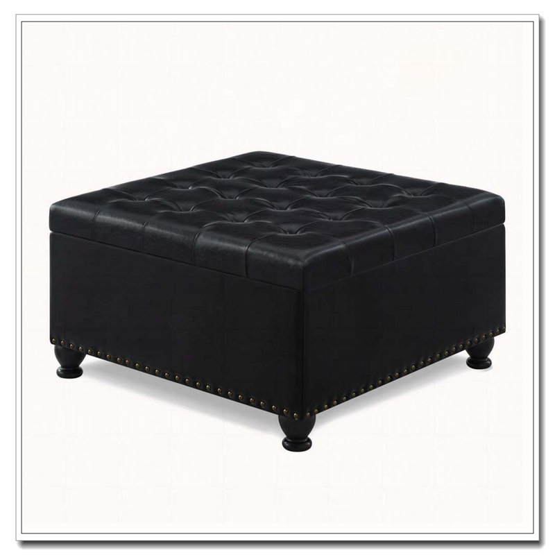 Table basse rembourrée avec repose-pieds et garniture cloutée pour l'espace de vie, Noir