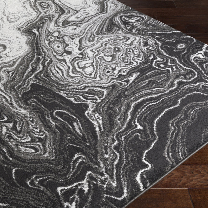 Dingess Abstract Machine Woven Black/Gray/Cream Area Rug, Rectangle 2' x 3'