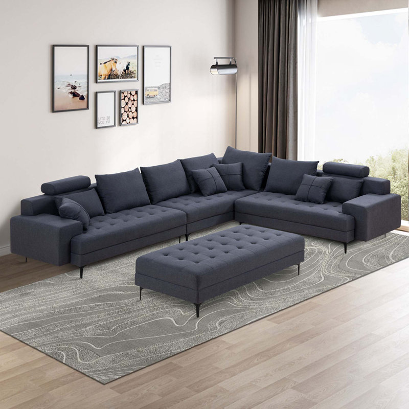Canapé modulaire rembourré 4 pièces Ryong, Gris chenille
