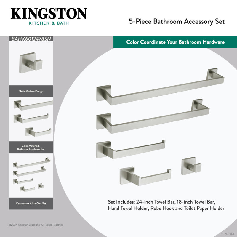 Kingston Brass Markus 5-Piece Bathroom Hardware Set, Matte Black