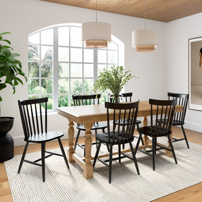Sterling 67W Squire Trestle Dining Table With 6 High Back Spindle Dining Chairs
